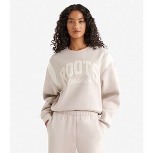 Roots Athletics Crewneck Sweatshirt Beige Graphic Cropped Pullover L‎